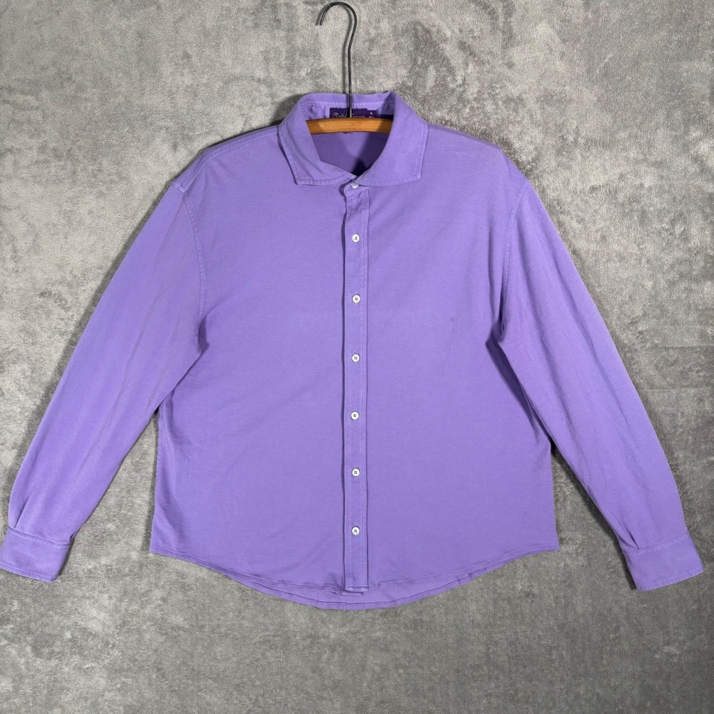 Ralph Lauren Purple Label Pique Cotton Button Up Shirt Men XL Purple Long Sleeve